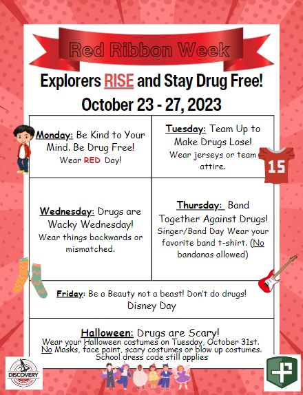 Discovery Red Ribbon Week Dress Up Day Schedule.